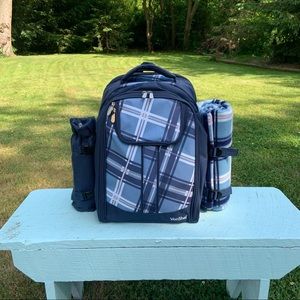 VonShef 2 Person Blue Tartan Picnic Backpack